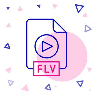 Line FLV file document video file format. Download flv button icon isolated on Illustrazione stock