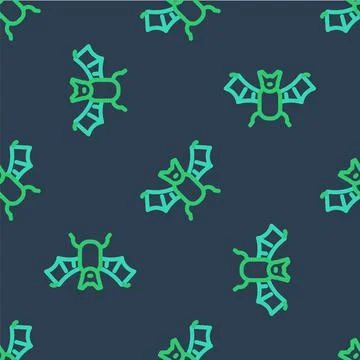 Line Flying bat icon isolated seamless pattern on blue background. Happy Illustrazione stock