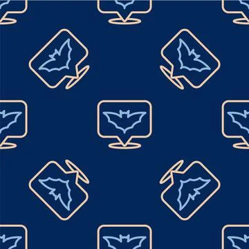 Line Flying bat icon isolated seamless pattern on blue background. Happy Stock Illustration