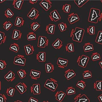 Line Flying bat icon isolated seamless pattern on black background. Happy Stock Illustration