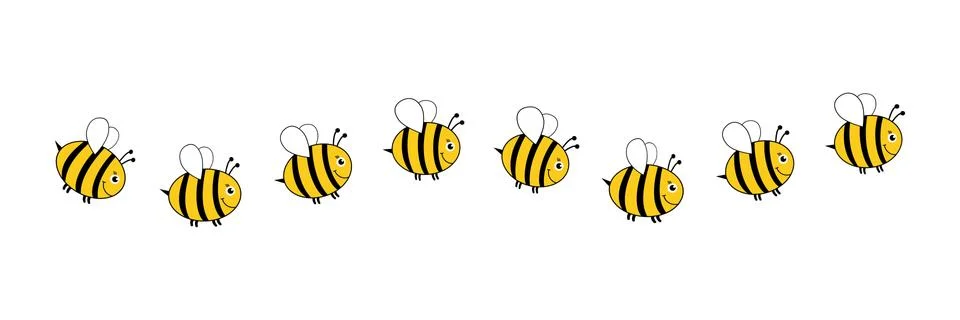 Line of flying cute bees vector Stock Illustration