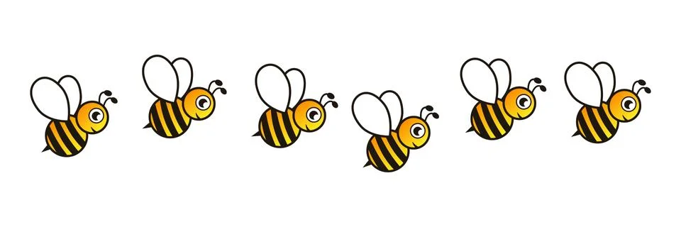 Line of flying cute bees vector Stock Illustration