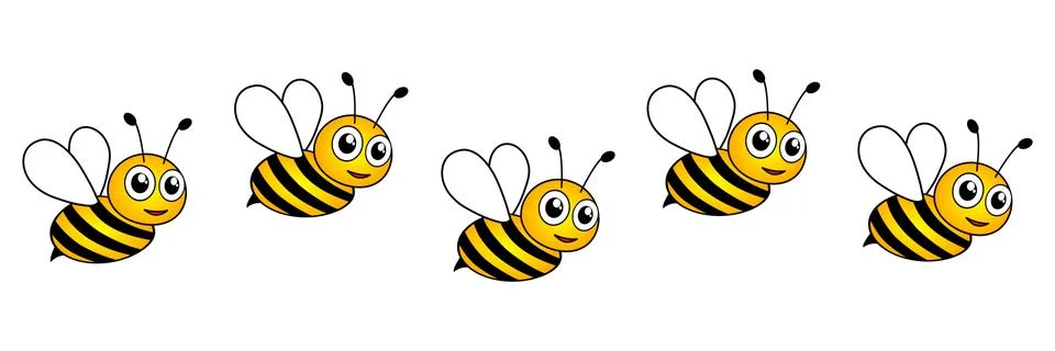 Line of flying cute bees vector Stock Illustration