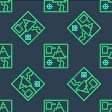 Line Folded map icon isolated seamless pattern on blue background. Vector Stock Illustration