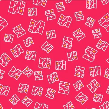 Line Folded map icon isolated seamless pattern on red background. Vector 스톡 일러스트