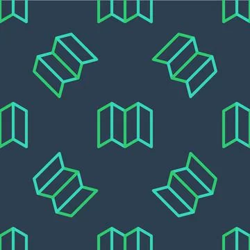 Line Folded map icon isolated seamless pattern on blue background. Vector Stock Illustration