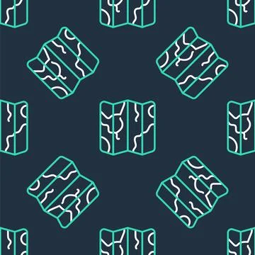 Line Folded map icon isolated seamless pattern on black background.  Vector Illustrazione stock