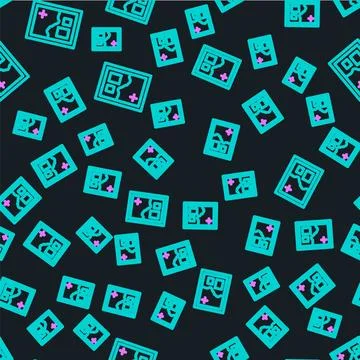 Line Folded map icon isolated seamless pattern on black background. Vector Stock Illustration