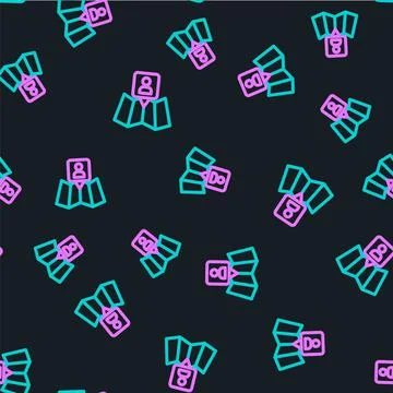 Line Folded map with location marker icon isolated seamless pattern on black Illustrazione stock