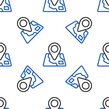 Line Folded map with location marker icon isolated seamless pattern on white  Stock Illustration