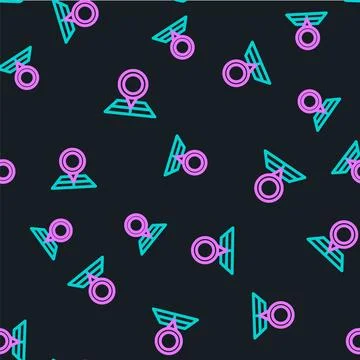 Line Folded map with location marker icon isolated seamless pattern on black Stock Illustration