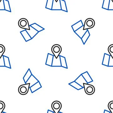 Line Folded map with location marker icon isolated seamless pattern on white イラスト素材