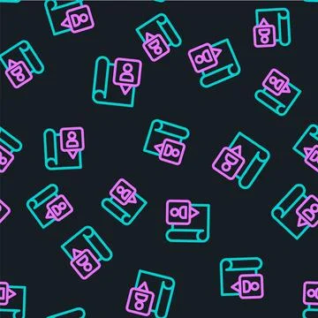 Line Folded map with location marker icon isolated seamless pattern on blac.. Illustrazione stock