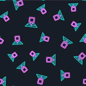 Line Folded map with location marker icon isolated seamless pattern on blac.. Illustrazione stock