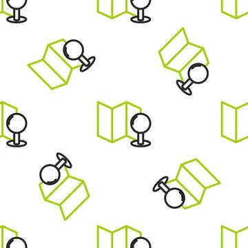 Line Folded map with push pin icon isolated seamless pattern on white background 스톡 일러스트