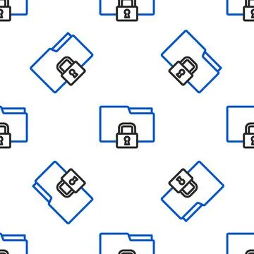 Line Folder and lock icon isolated seamless pattern on white background. Closed Stock Illustration