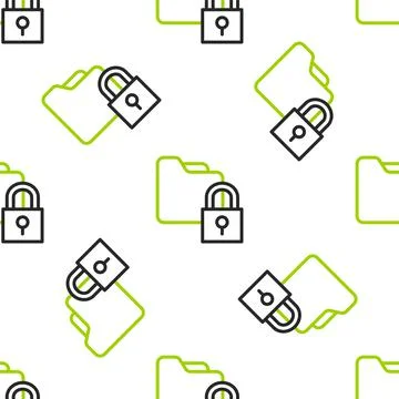 Line Folder and lock icon isolated seamless pattern on white background. Closed Illustrazione stock