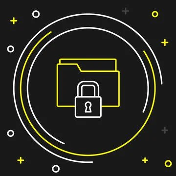 Line Folder and lock icon isolated on black background. Closed folder and Stock Illustration