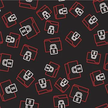 Line Folder and lock icon isolated seamless pattern on black background. Closed Stock Illustration