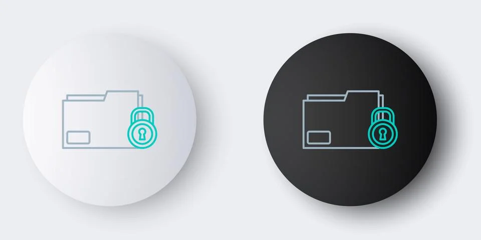 Line Folder and lock icon isolated on grey background. Closed folder and padlock Illustrazione stock