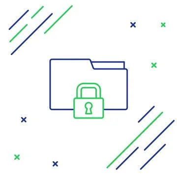 Line Folder and lock icon isolated on white background. Closed folder and p.. Stock Illustration