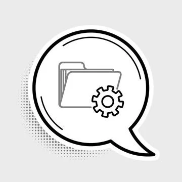 Line Folder settings with gears icon isolated on grey background. Software Stock Illustration