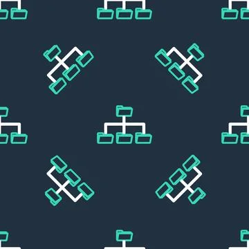 Line Folder tree icon isolated seamless pattern on black background. Computer Illustrazione stock