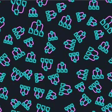 Line Folder tree icon isolated seamless pattern on black background. Computer Illustrazione stock