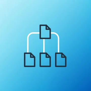 Line Folder tree icon isolated on blue background. Computer network file folder 스톡 일러스트