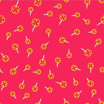 Line Four leaf clover icon isolated seamless pattern on red background. Happy イラスト素材