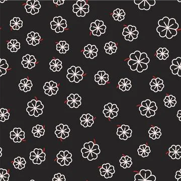 Line Four leaf clover icon isolated seamless pattern on black background. Happy Stock Illustration
