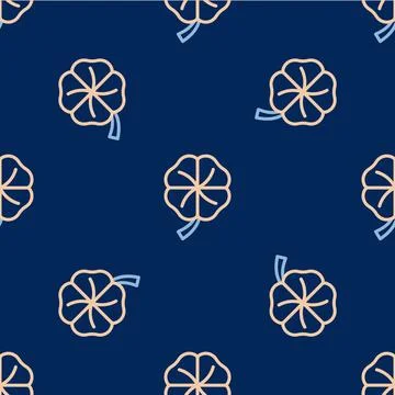 Line Four leaf clover icon isolated seamless pattern on blue background. Happy Stock Illustration