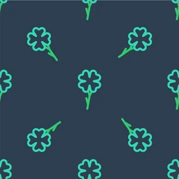 Line Four leaf clover icon isolated seamless pattern on blue background. Happy Stock Illustration