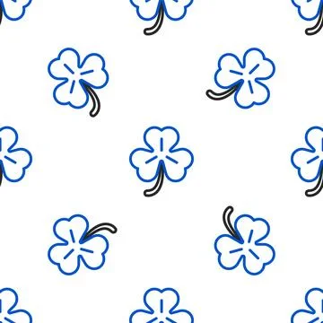 Line Four leaf clover icon isolated seamless pattern on white background. Hap Illustrazione stock