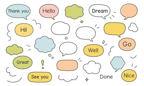 Line frame text speech bubble set. Line balloon frame design talk speech bu.. Stock Illustration