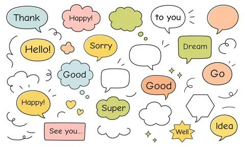 Line frame text speech bubble set. Line balloon frame design talk speech bu.. Stock Illustration