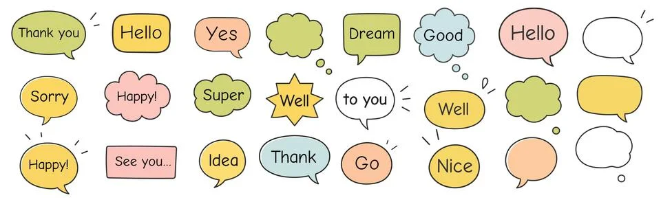 Line frame text speech bubble set. Line balloon frame design talk speech bubb Stock Illustration