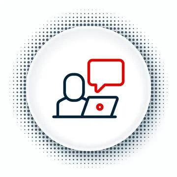Line Freelancer icon isolated on white background. Freelancer man working o.. Stock Illustration