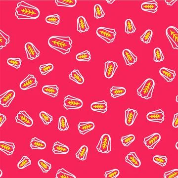Line Fresh cabbage vegetable icon isolated seamless pattern on red background Stock Illustration