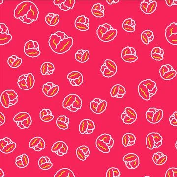Line Fresh cabbage vegetable icon isolated seamless pattern on red background Stock Illustration