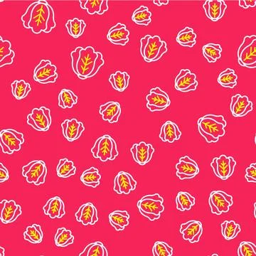 Line Fresh cabbage vegetable icon isolated seamless pattern on red backgrou.. Stock Illustration