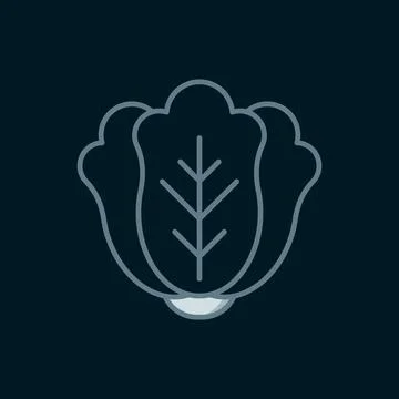 Line Fresh cabbage vegetable icon isolated on black background. Flat filled.. Stock Illustration