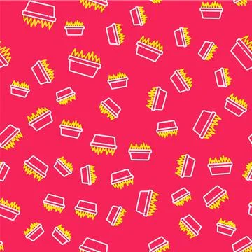 Line Fresh grass in a rectangular icon isolated seamless pattern on red イラスト素材