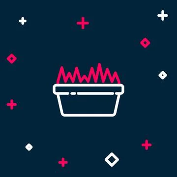 Line Fresh grass in a rectangular icon isolated on blue background. Home decor Stock Illustration