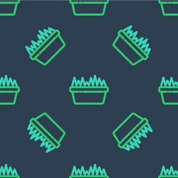 Line Fresh grass in a rectangular icon isolated seamless pattern on blue Illustrazione stock