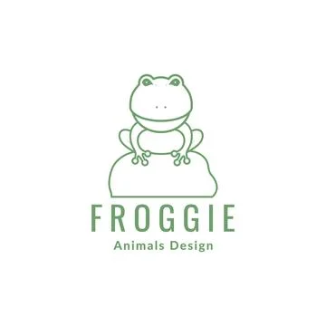 Line frog sit on stone logo design vector graphic symbol icon sign illustra.. Stock Illustration