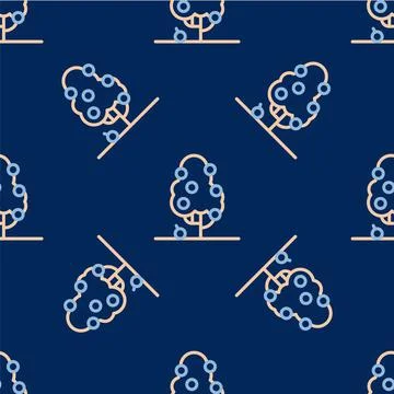 Line Fruit tree icon isolated seamless pattern on blue background. Agricultural Illustrazione stock