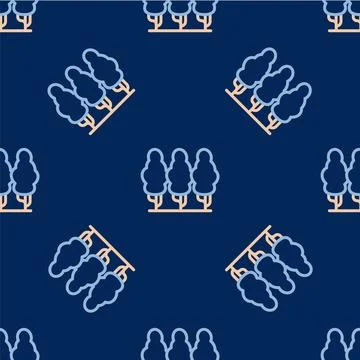 Line Fruit trees icon isolated seamless pattern on blue background. Agricultural Stock Illustration