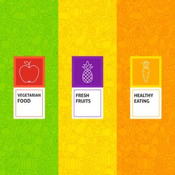 Line Fruit Vegetable Patterns Set Stock Illustration
