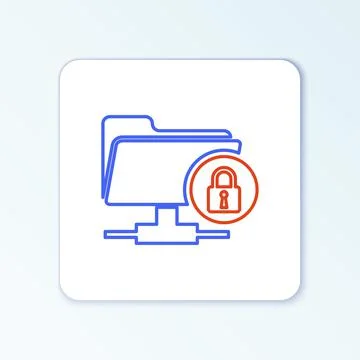 Line FTP folder and lock icon isolated on white background. Concept of software Stock Illustration